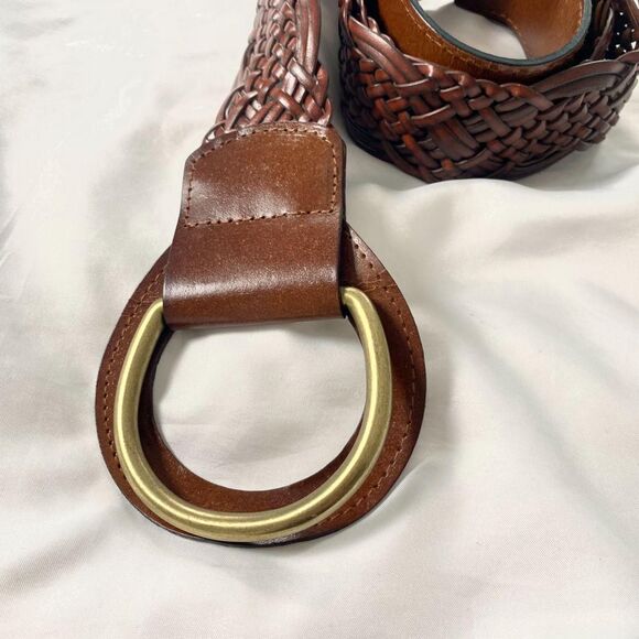 Chunky Wide Boho Braided Brown Leather Waist Belt Brassy Gold Clasp 50\